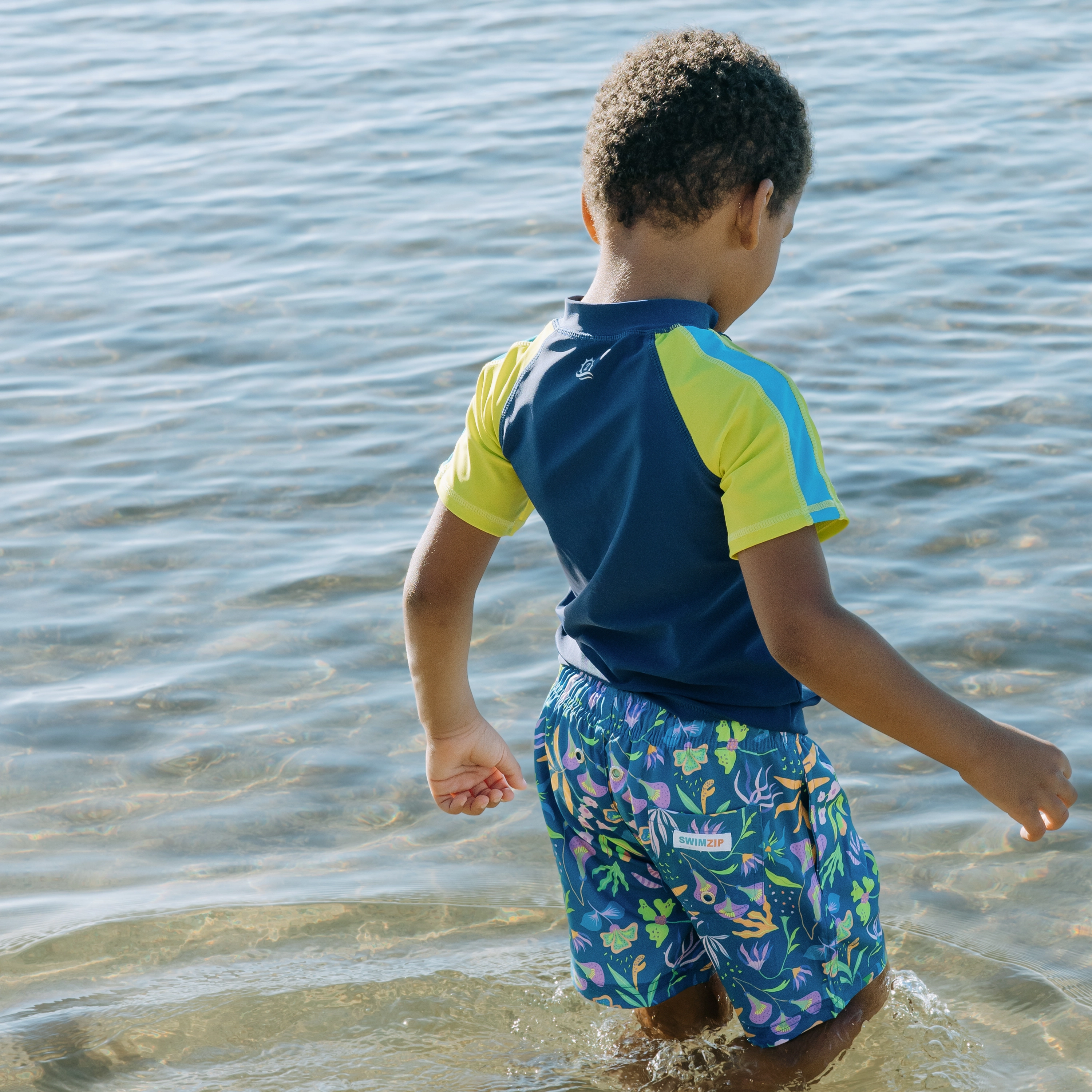 Boys Short Sleeve Zipper Rash Guard and Swim Trunk Set | "Tropadelic"