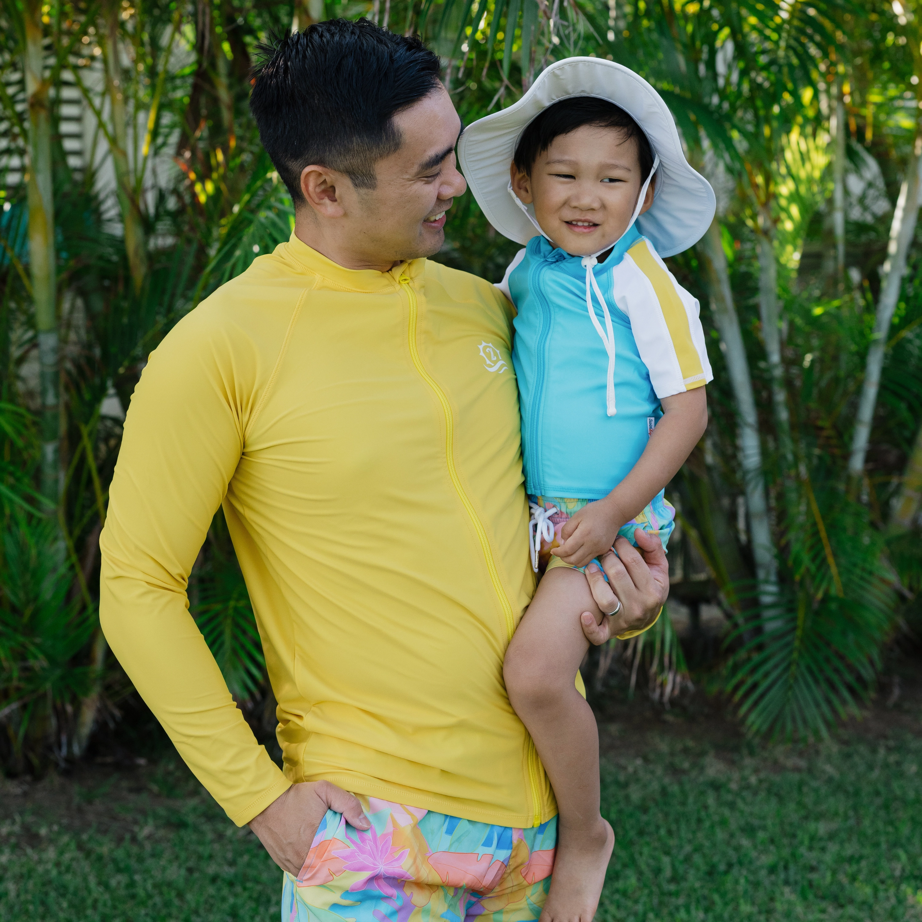 Boys Short Sleeve Zipper Rash Guard and Swim Trunk Set | "Vibrant Vacay"