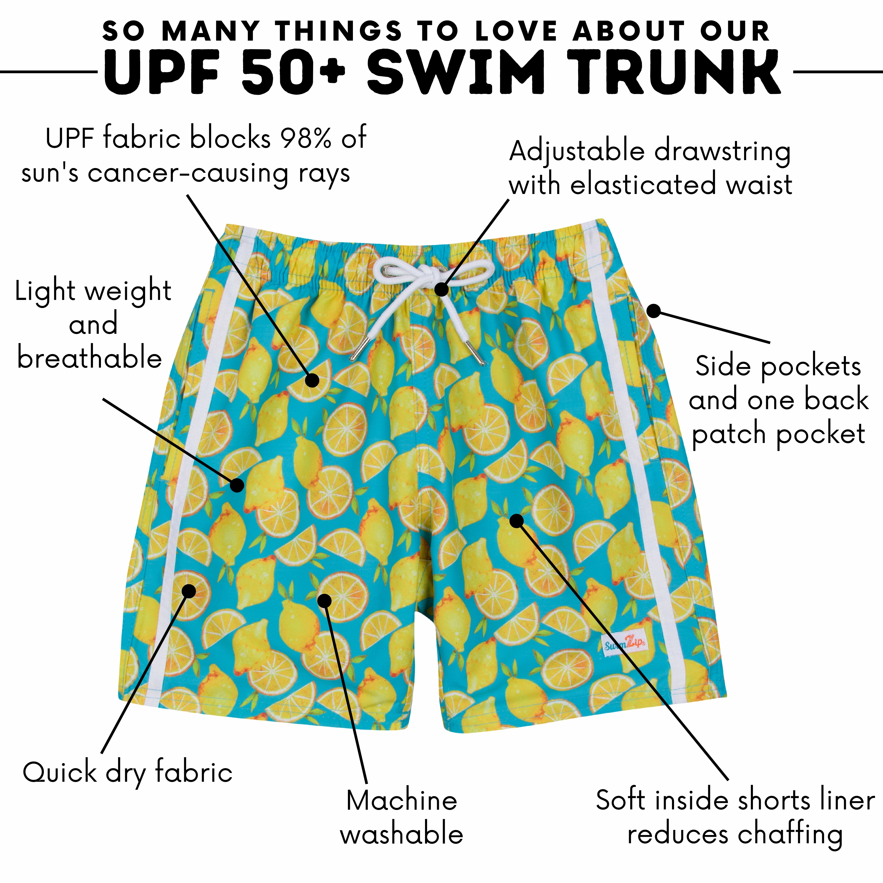 Boys Swim Trunks Boxer Brief Liner (Sizes 6-14) | "Lemons"