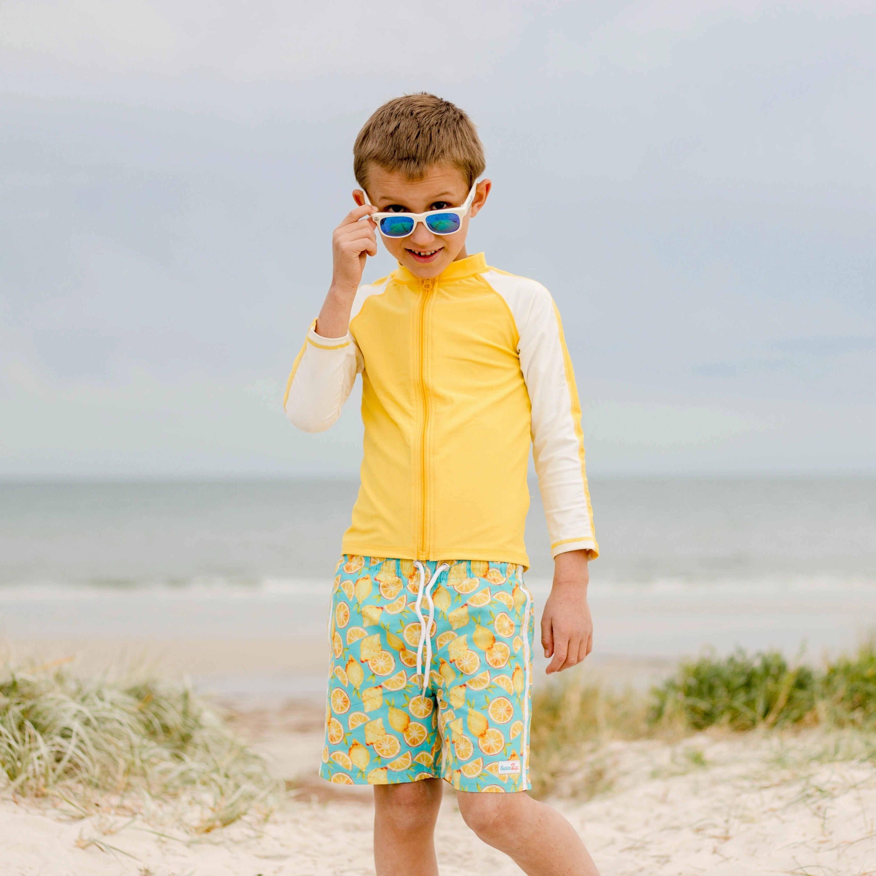 Boys Swim Trunks Boxer Brief Liner (Sizes 6-14) | "Lemons"