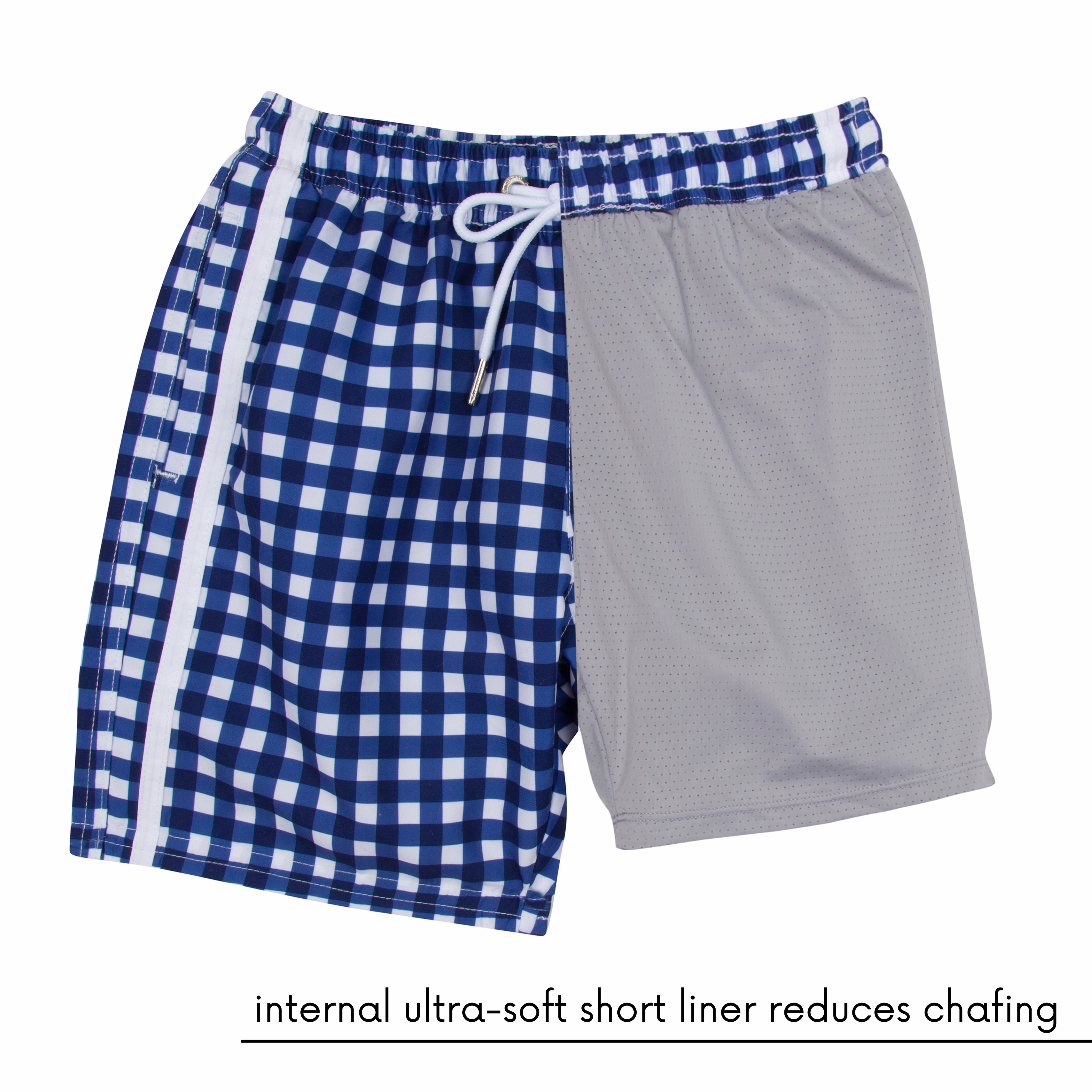 Boys Swim Trunks Boxer Brief Liner (Sizes 6-14) | "Navy Gingham"