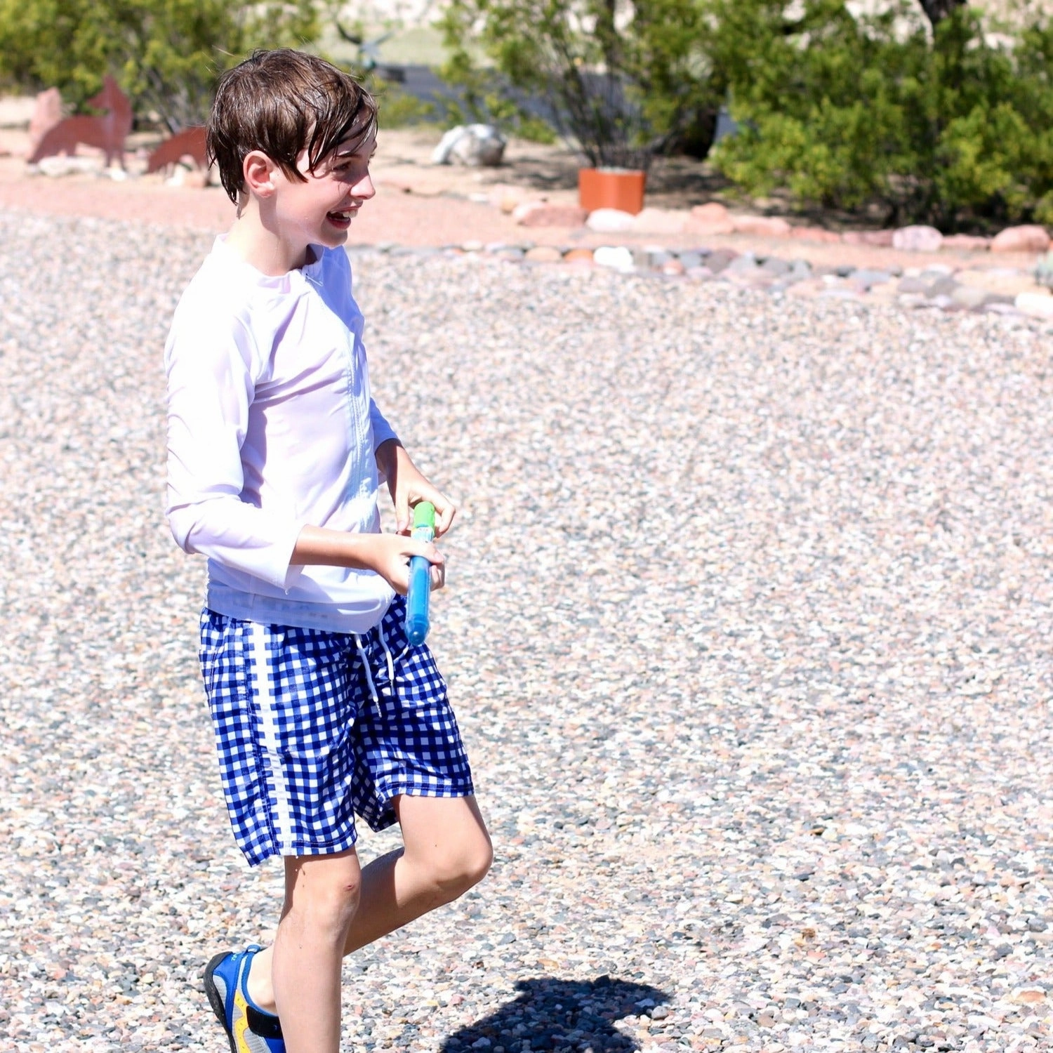 Boys Swim Trunks Boxer Brief Liner (Sizes 6-14) | "Navy Gingham"