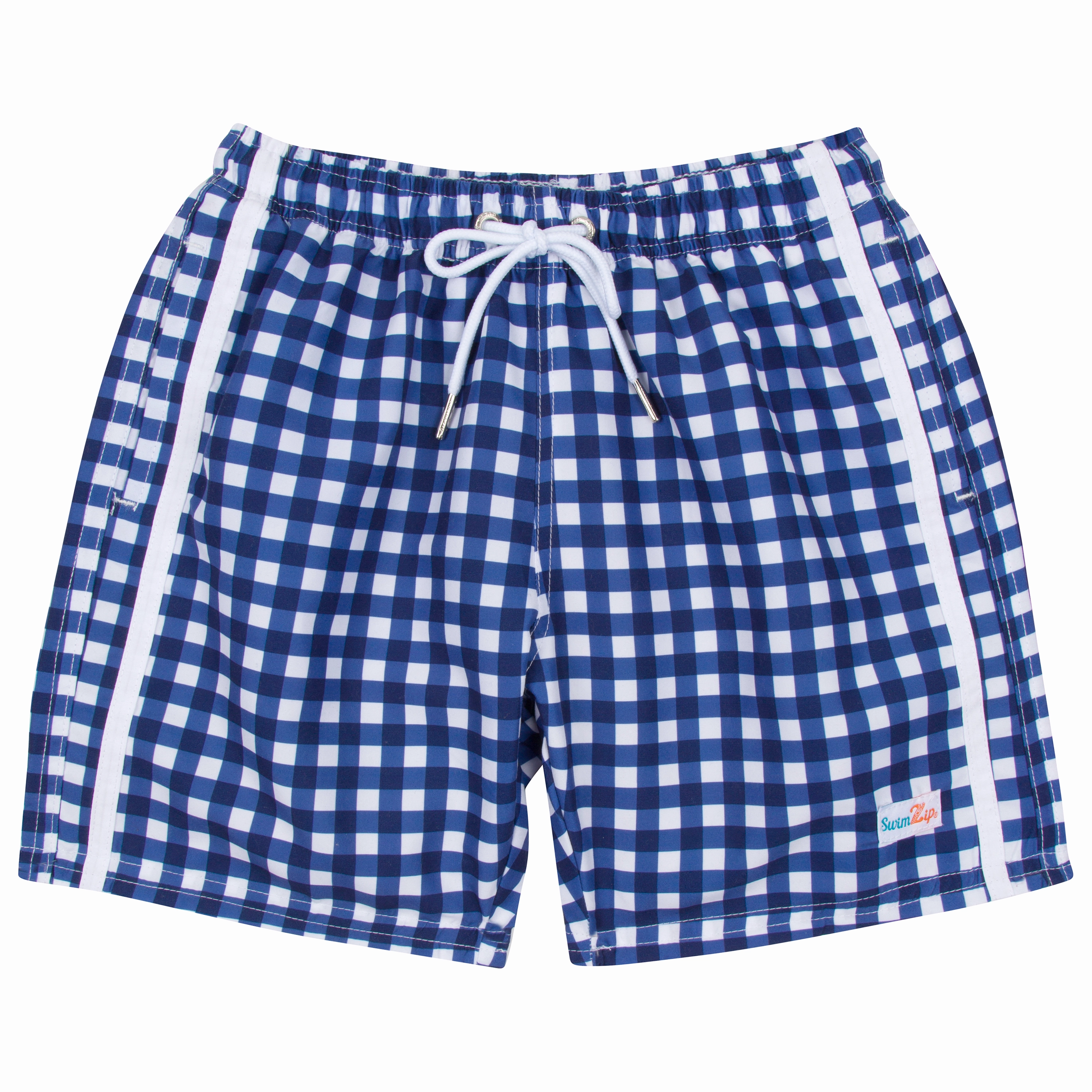 Boys Swim Trunks Boxer Brief Liner (Sizes 6-14) | "Navy Gingham"
