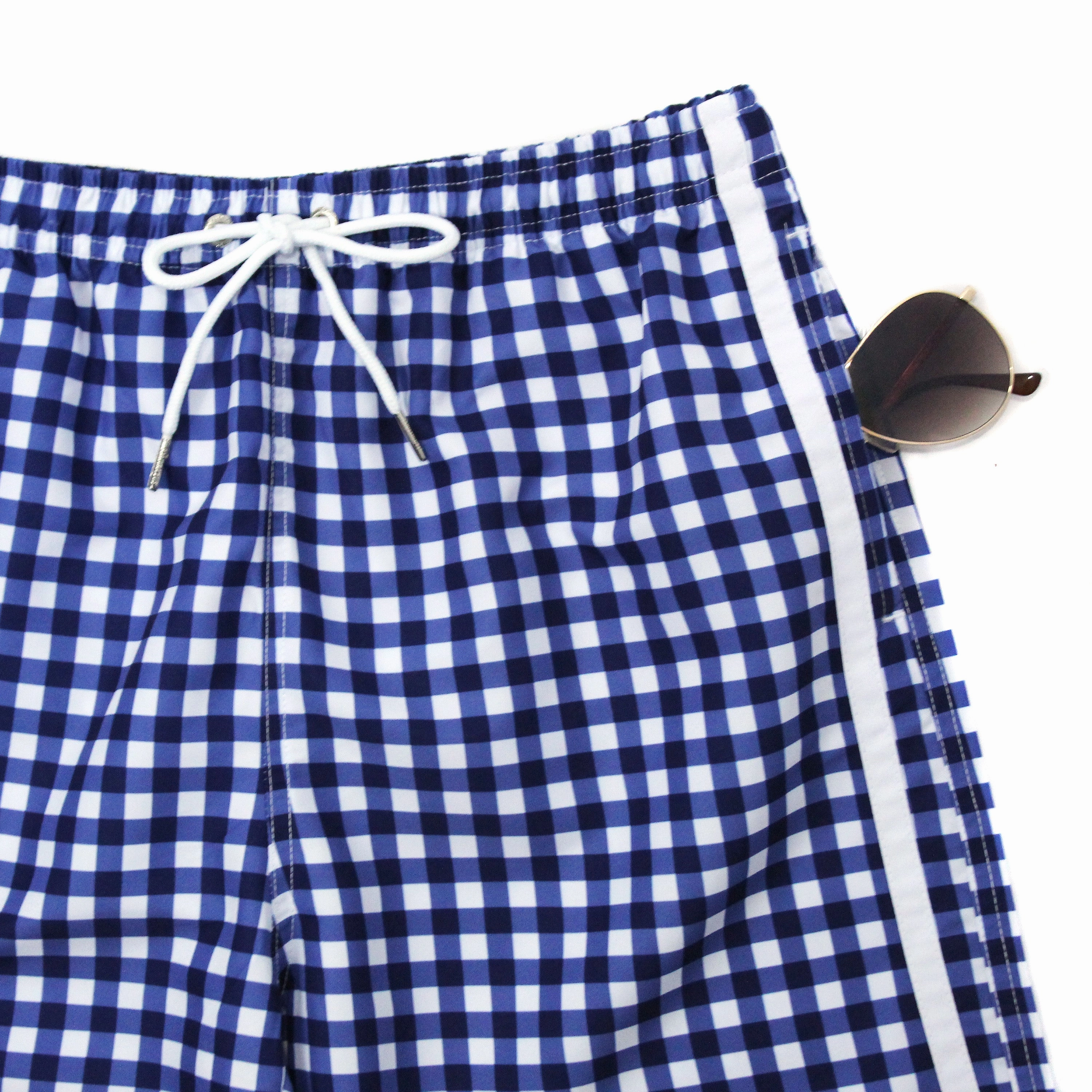 Boys Swim Trunks Boxer Brief Liner (Sizes 6-14) | "Navy Gingham"