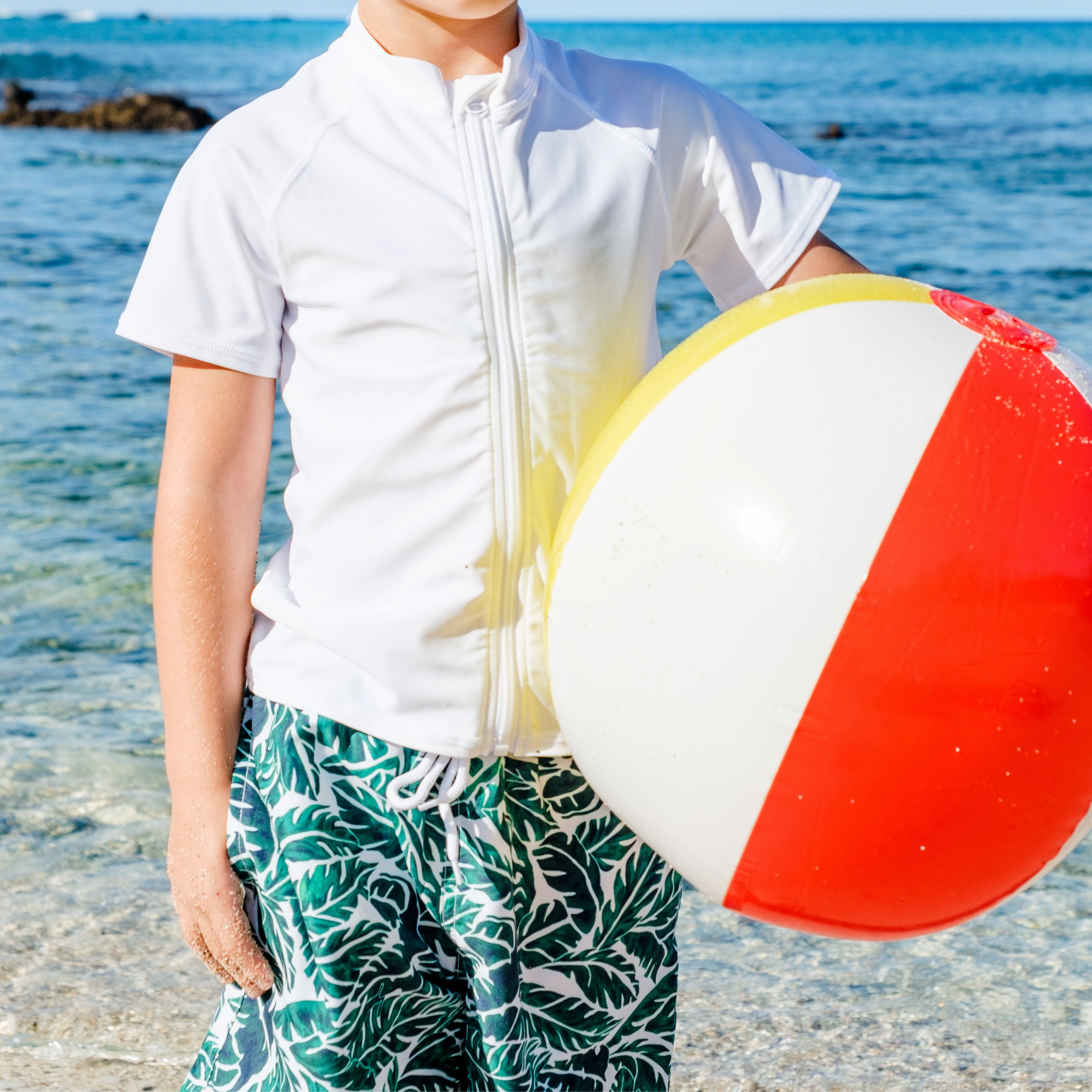 Boys Swim Trunks Boxer Brief Liner (sizes 6-14) | "Palm Leaf"
