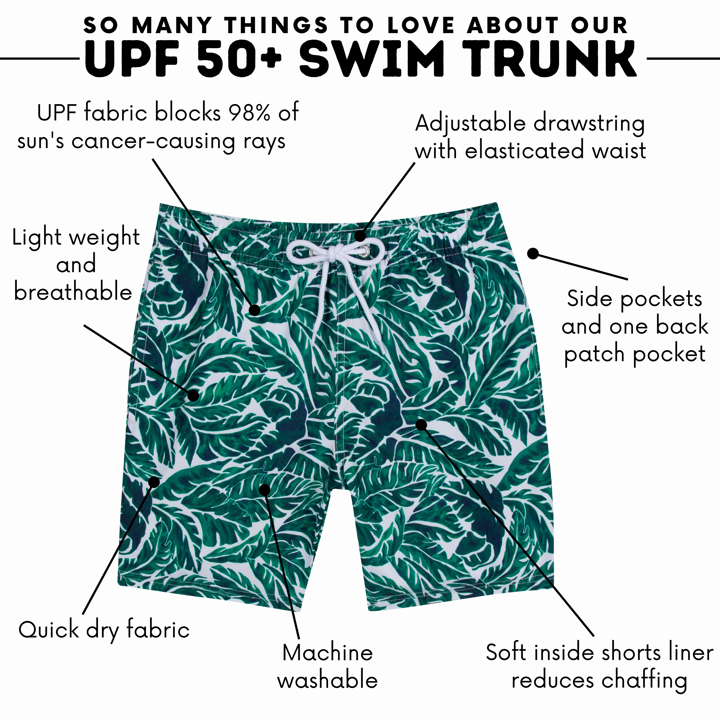 Boys Swim Trunks Boxer Brief Liner (sizes 6-14) | "Palm Leaf"