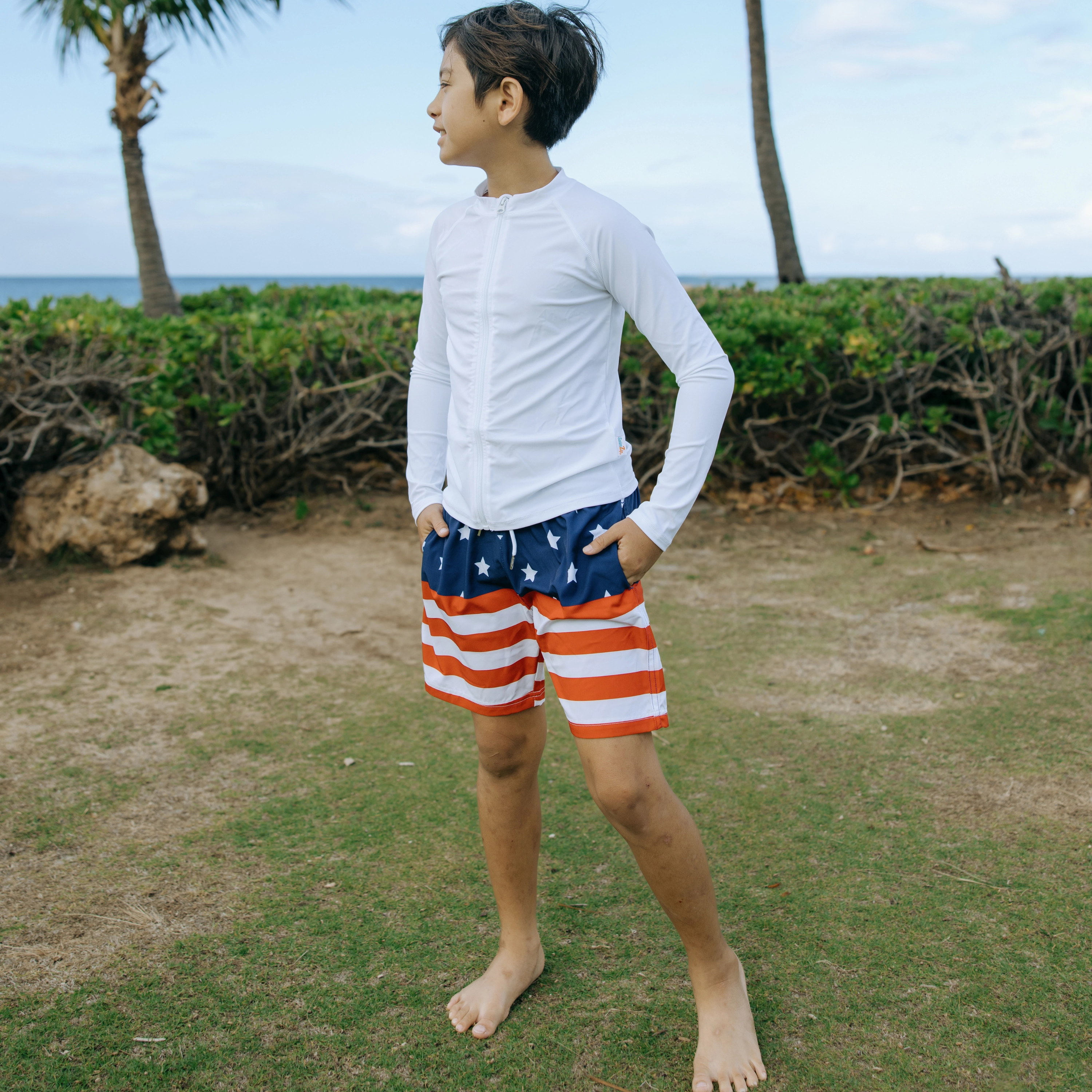 Boys Swim Trunks Boxer Brief Liner (sizes 6-14) | Americana"