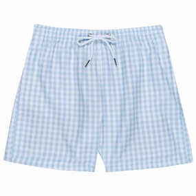 Boys Swim Trunks Boxer Brief Liner (sizes 6-14) | Blue Gingham"