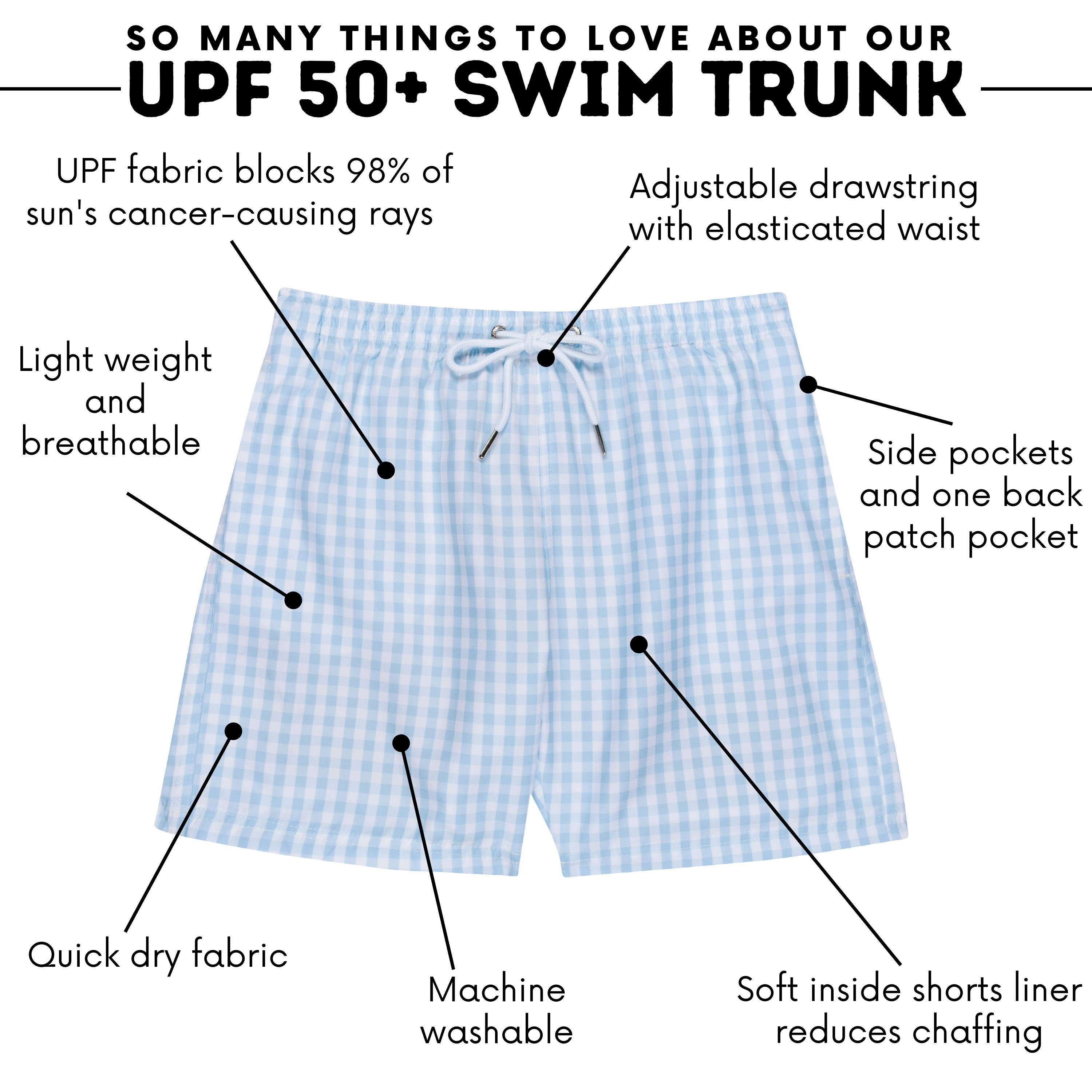 Boys Swim Trunks Boxer Brief Liner (sizes 6-14) | Blue Gingham"