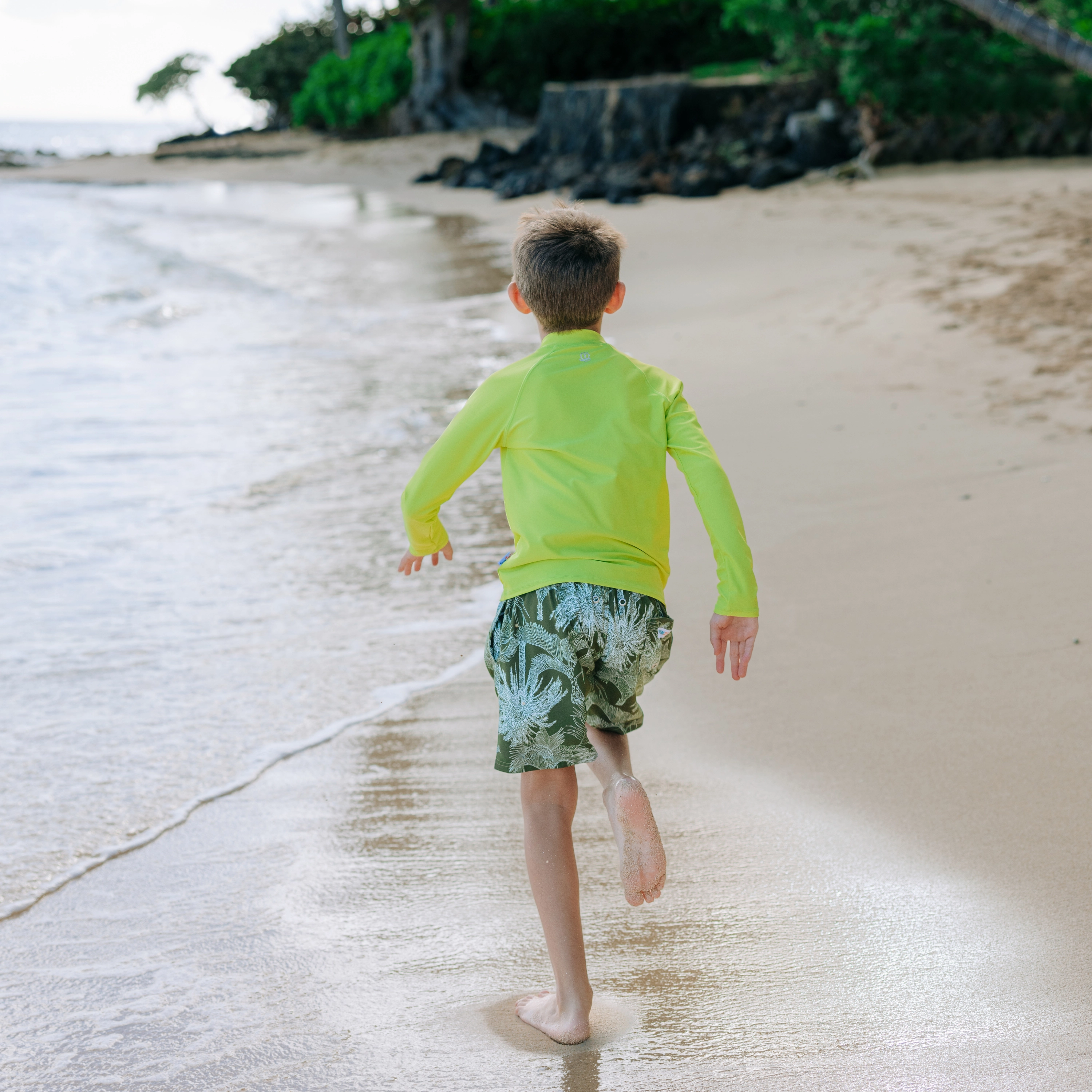 Boys Swim Trunks Boxer Brief Liner (sizes 6-14) | Hawaiian Rainforest"