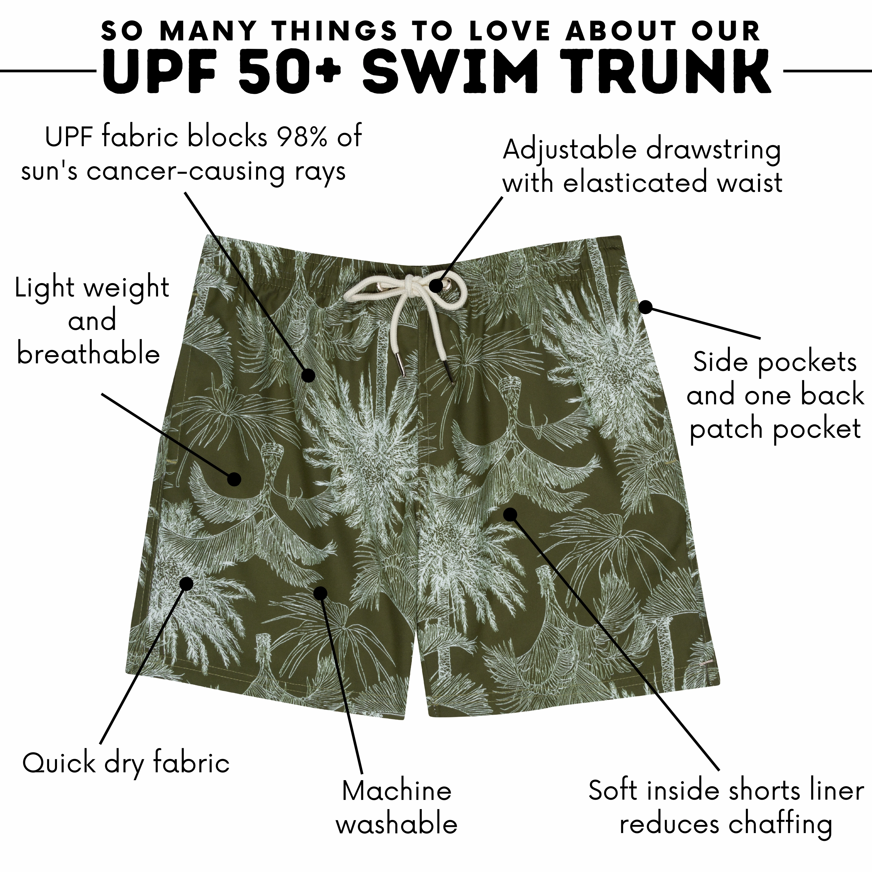 Boys Swim Trunks Boxer Brief Liner (sizes 6-14) | Hawaiian Rainforest"