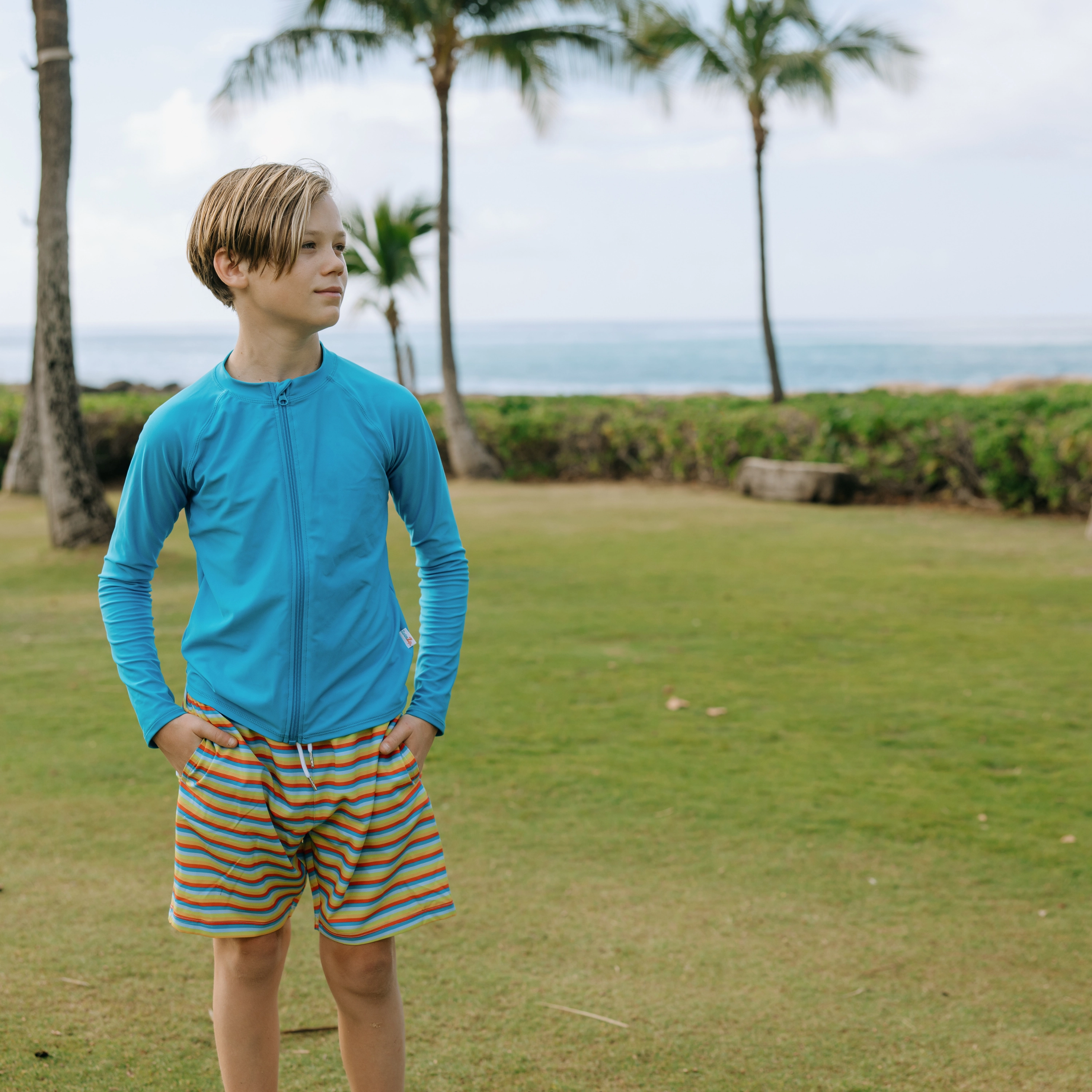 Boys Swim Trunks Boxer Brief Liner (sizes 6-14) | Sunny Stripe"