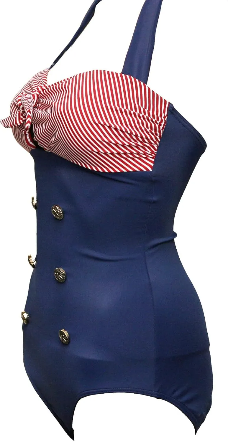 bslingerie Women 1950S Retro Vintage Push Up Monokini One Piece Swimsuit