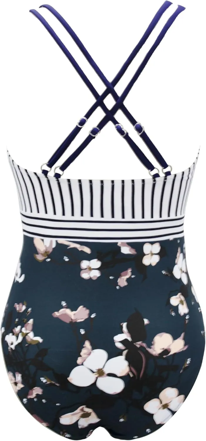 bslingerie Women 1950S Retro Vintage Push Up Monokini One Piece Swimsuit