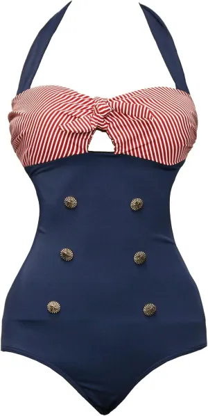 bslingerie Women 1950S Retro Vintage Push Up Monokini One Piece Swimsuit