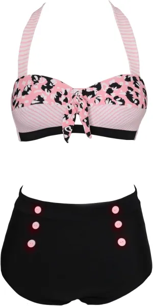 bslingerie Women Retro Vintage Push Up High Waisted Bikini Swimsuit Plus Size