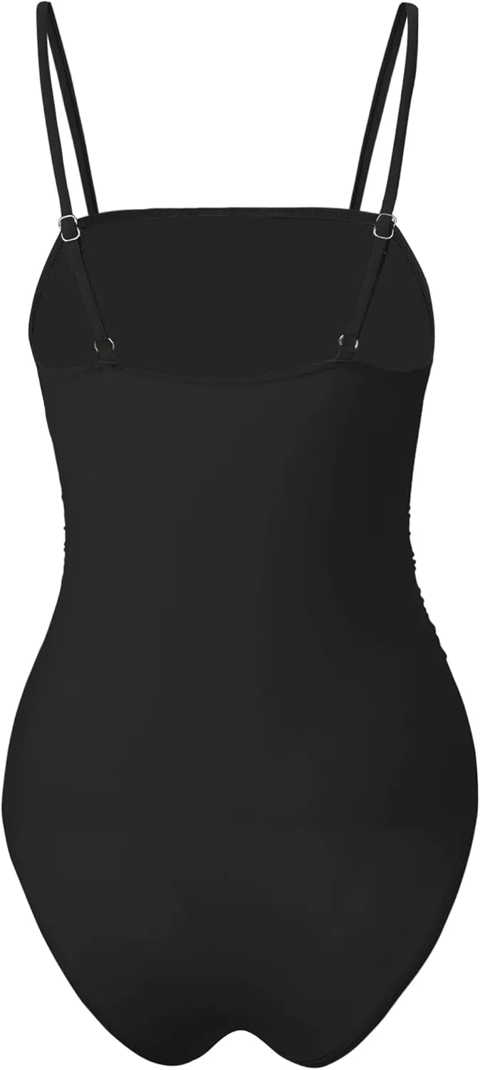 Buauty Women's One Piece Swimsuits Tummy Control Bathing Suits for Women Square Neck Backless Ruched Push Up Swimwear