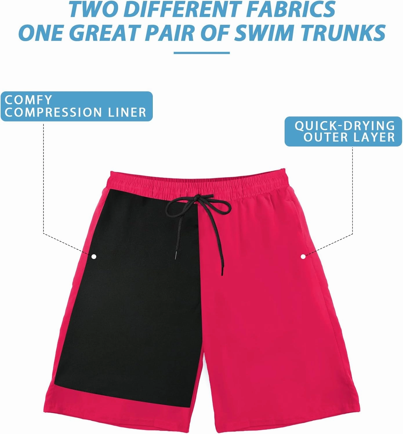 Buauty Mens Swim Trunks with Compression Liner 7 Inch Inseam Quick Dry Swim Shorts Mens Swimsuit Board Shorts with Pockets