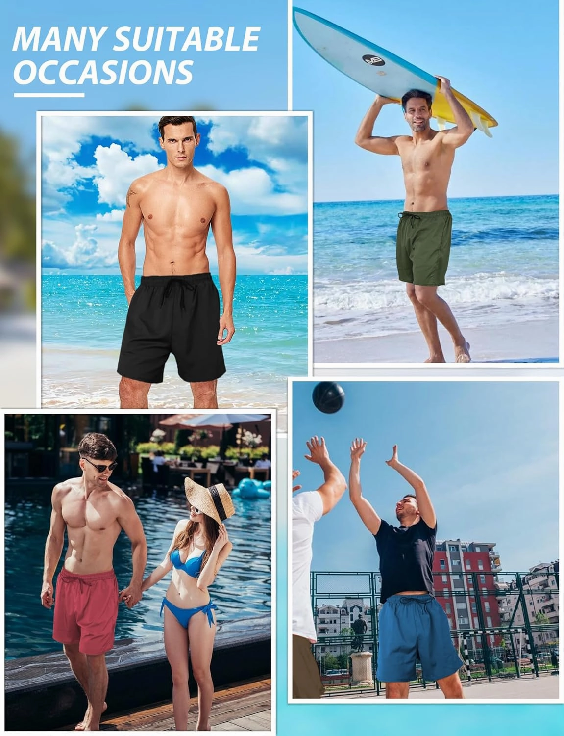 Buauty Mens Swim Trunks with Compression Liner 7 Inch Inseam Quick Dry Swim Shorts Mens Swimsuit Board Shorts with Pockets