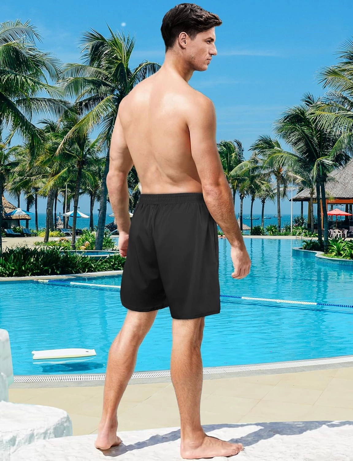 Buauty Mens Swim Trunks with Compression Liner 7 Inch Inseam Quick Dry Swim Shorts Mens Swimsuit Board Shorts with Pockets