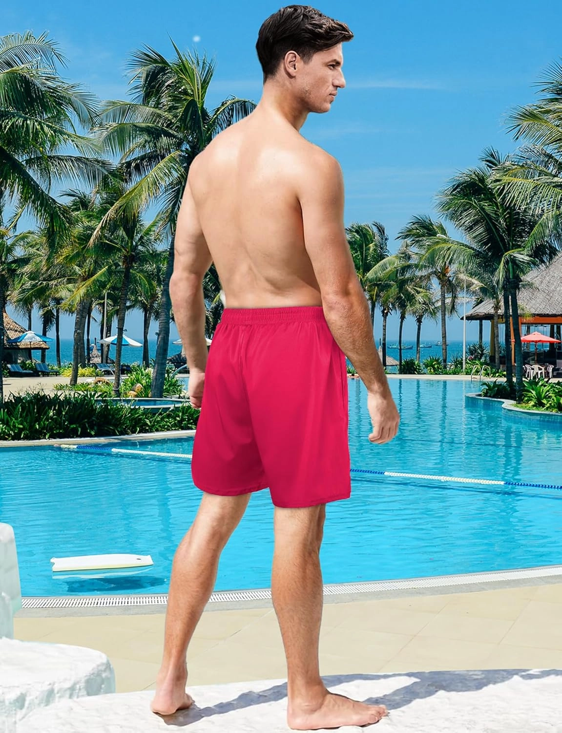 Buauty Mens Swim Trunks with Compression Liner 7 Inch Inseam Quick Dry Swim Shorts Mens Swimsuit Board Shorts with Pockets