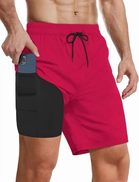 Buauty Mens Swim Trunks with Compression Liner 7 Inch Inseam Quick Dry Swim Shorts Mens Swimsuit Board Shorts with Pockets