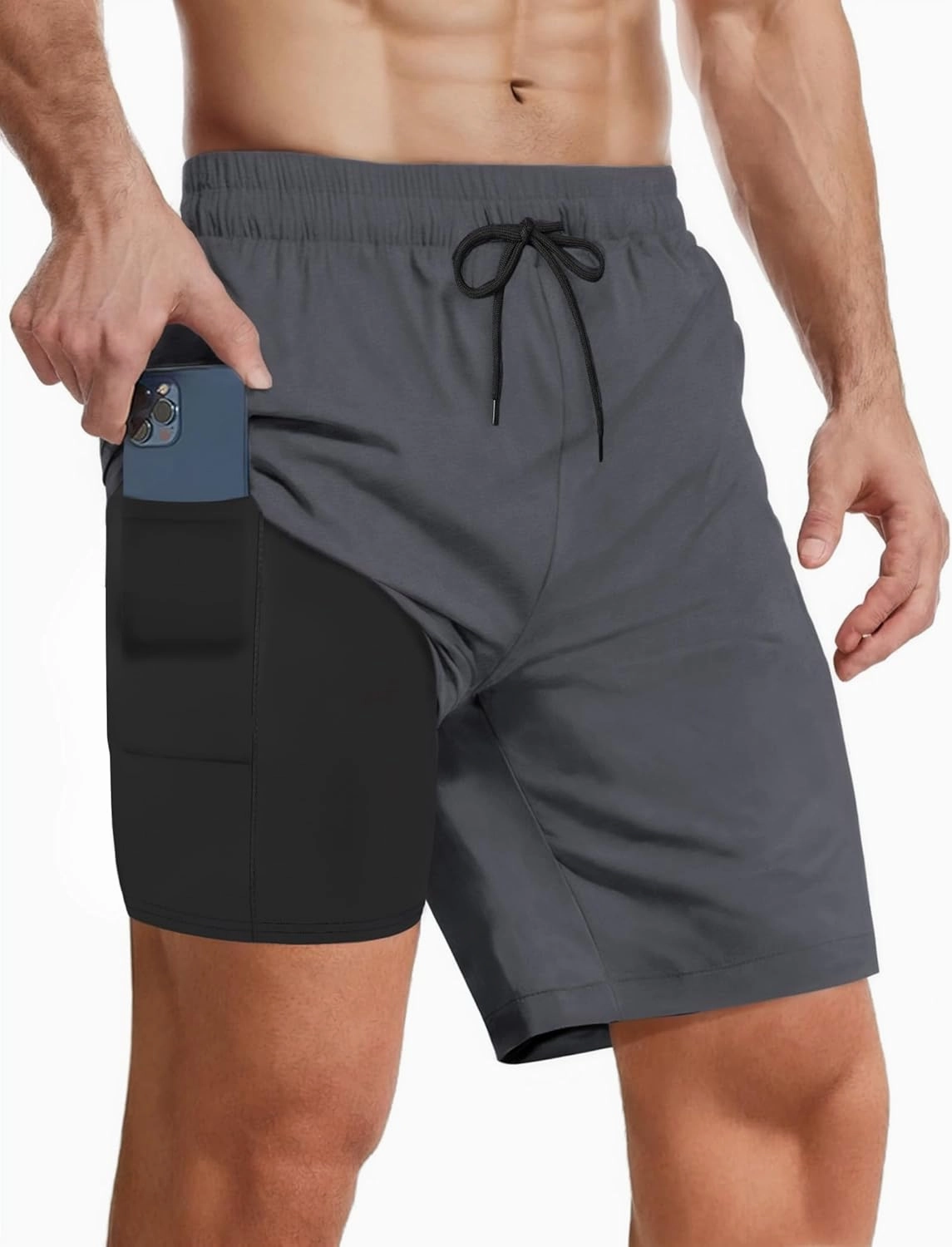 Buauty Mens Swim Trunks with Compression Liner 7 Inch Inseam Quick Dry Swim Shorts Mens Swimsuit Board Shorts with Pockets