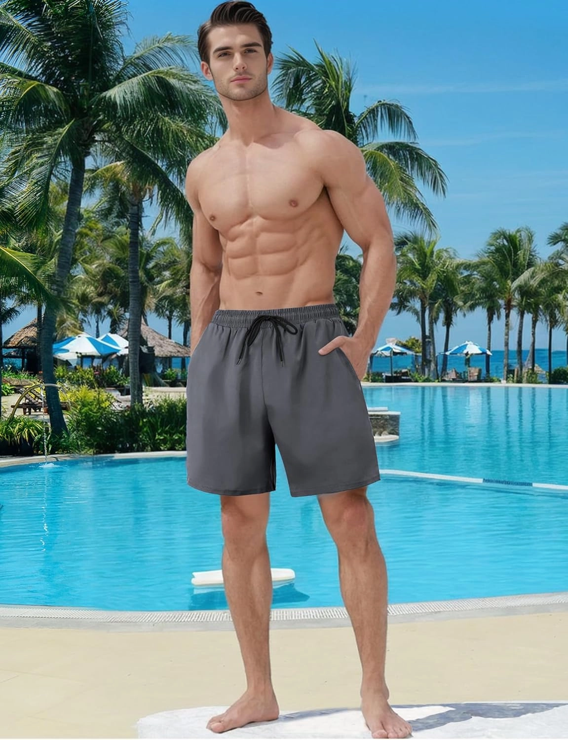 Buauty Mens Swim Trunks with Compression Liner 7 Inch Inseam Quick Dry Swim Shorts Mens Swimsuit Board Shorts with Pockets