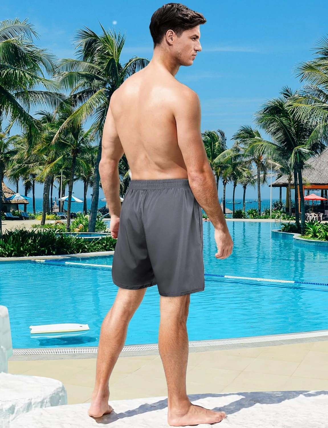 Buauty Mens Swim Trunks with Compression Liner 7 Inch Inseam Quick Dry Swim Shorts Mens Swimsuit Board Shorts with Pockets