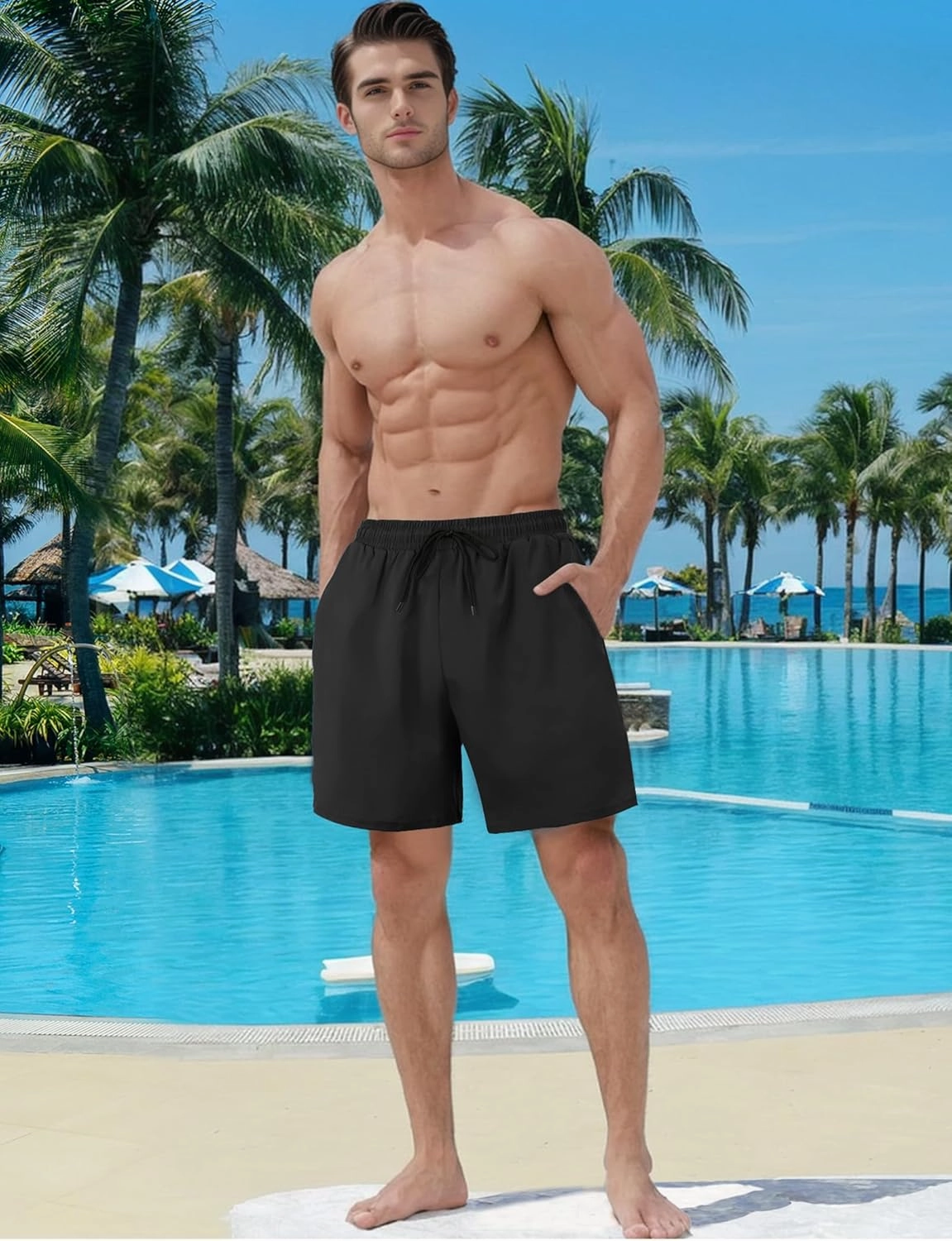 Buauty Mens Swim Trunks with Compression Liner 7 Inch Inseam Quick Dry Swim Shorts Mens Swimsuit Board Shorts with Pockets