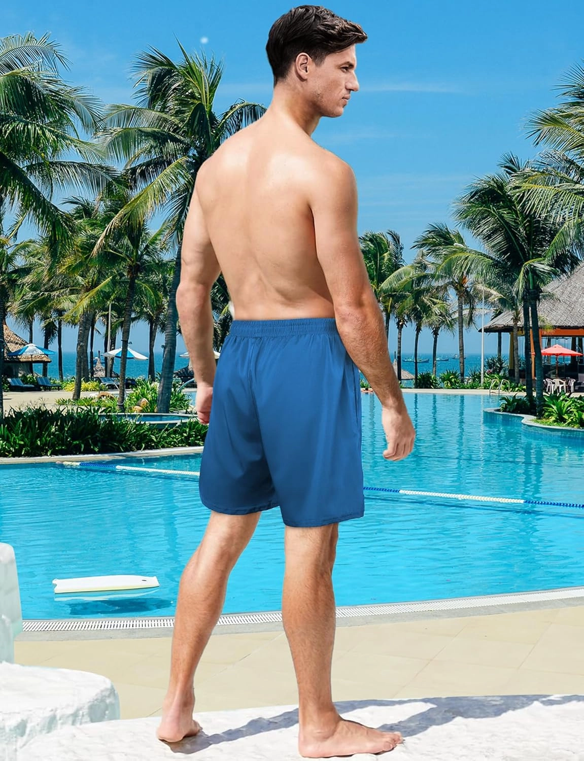Buauty Mens Swim Trunks with Compression Liner 7 Inch Inseam Quick Dry Swim Shorts Mens Swimsuit Board Shorts with Pockets