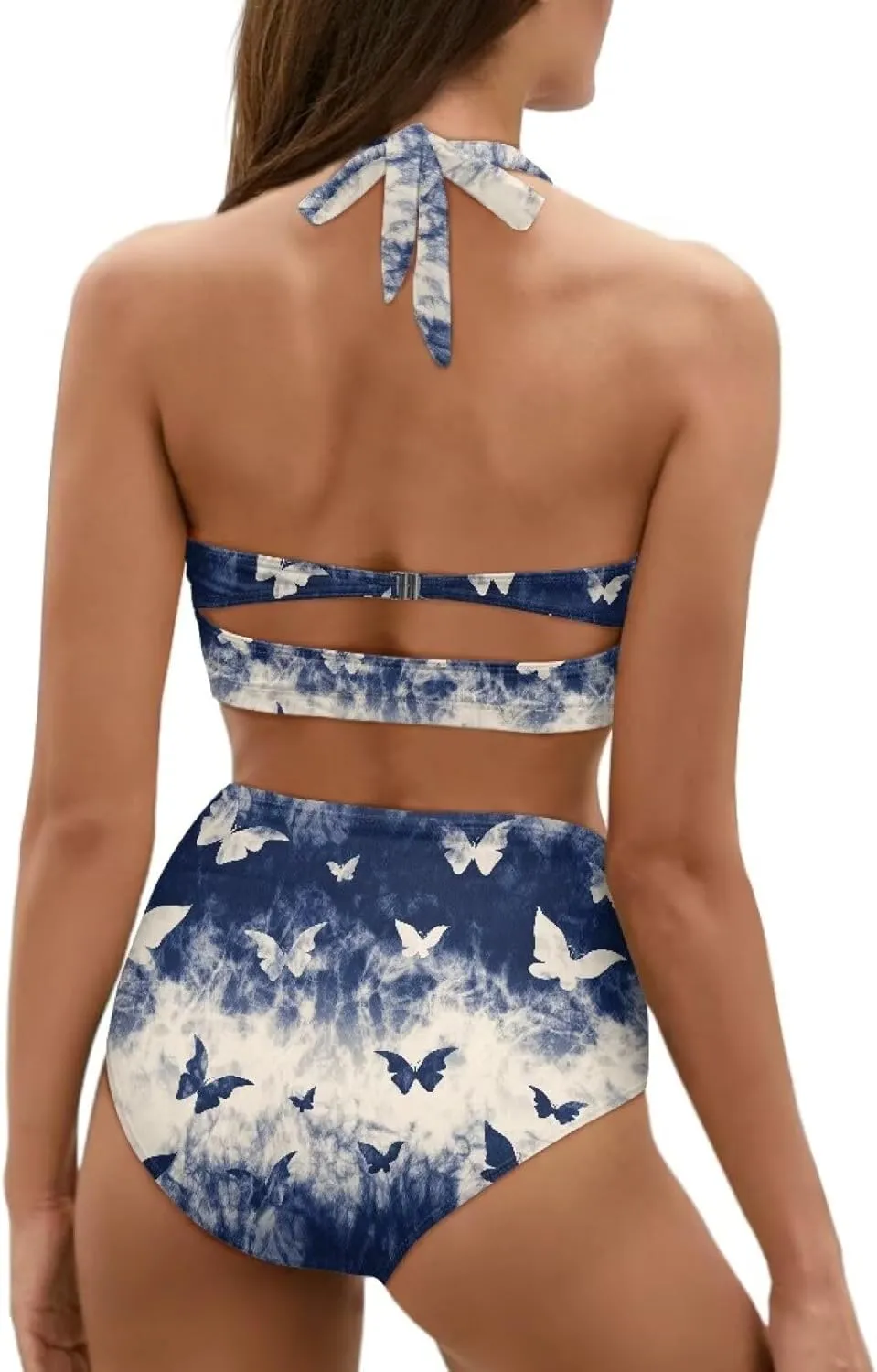 Butterfly Women's Retro Ruched Ruffle High Waist Bikini Set, Flag Tankini Swimsuits Tummy Control Swimwear