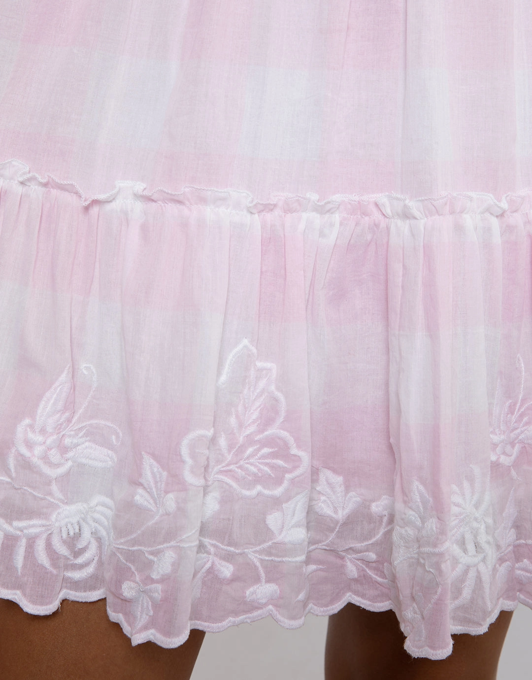 Butterfly Gingham Flared Sleeve Dress - Pink