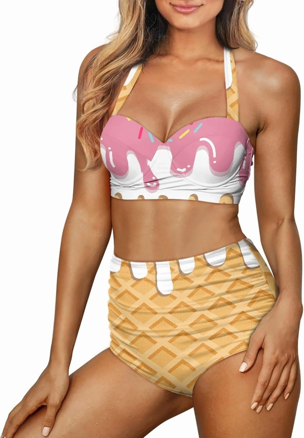 Butterfly Women's Retro Ruched Ruffle High Waist Bikini Set, Flag Tankini Swimsuits Tummy Control Swimwear
