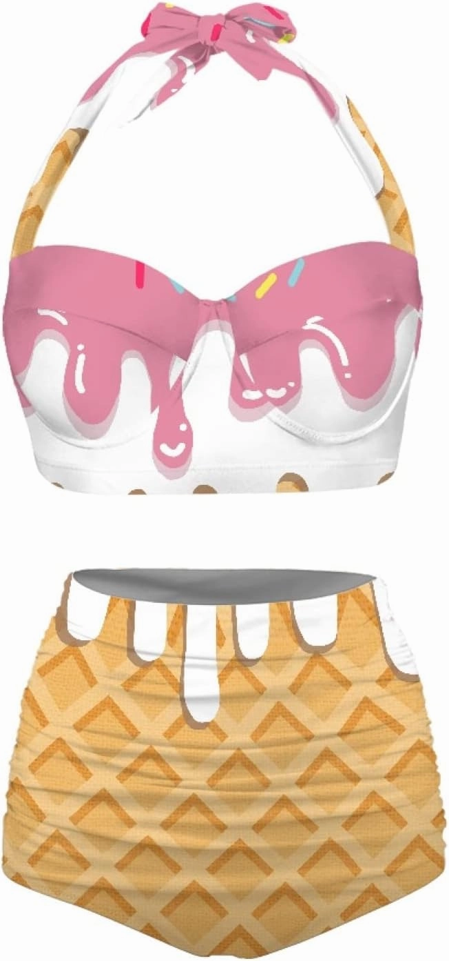 Butterfly Women's Retro Ruched Ruffle High Waist Bikini Set, Flag Tankini Swimsuits Tummy Control Swimwear