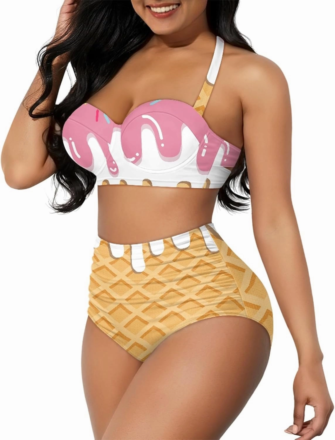 Butterfly Women's Retro Ruched Ruffle High Waist Bikini Set, Flag Tankini Swimsuits Tummy Control Swimwear