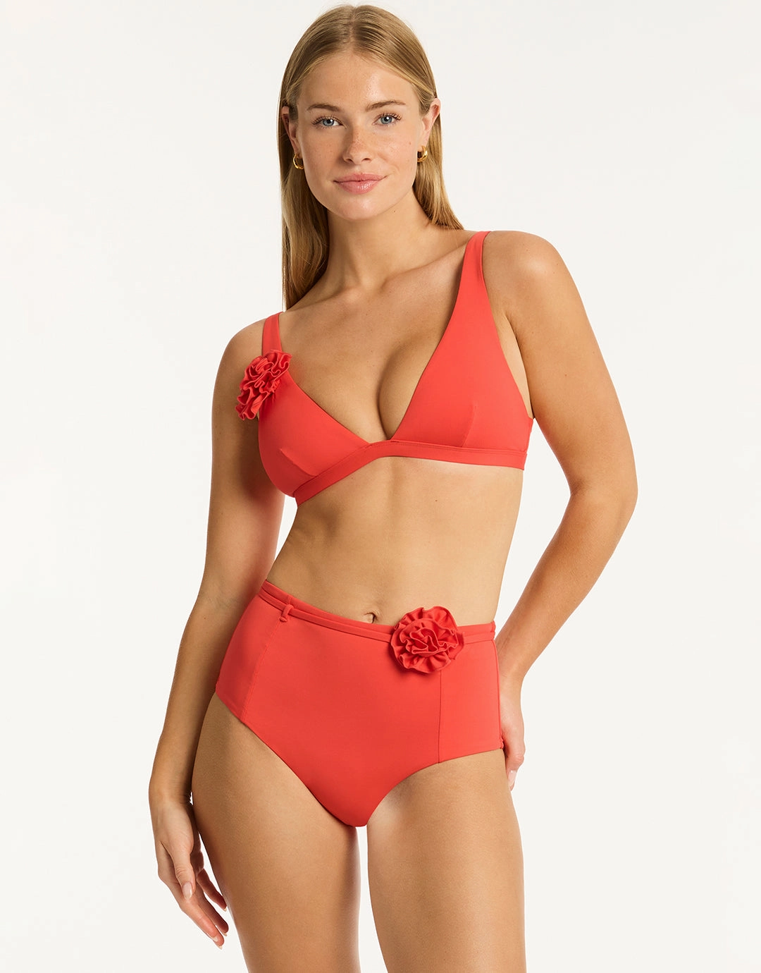 Casa Del Mar Belted High Waist Bikini Pant - Flame