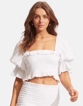 Caspian Shirring Top - White