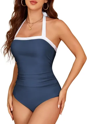 Century Star One Piece Swimsuit Women Tummy Control Swimwear Retro Halter Vintage Bathing Suit