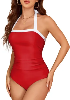 Century Star One Piece Swimsuit Women Tummy Control Swimwear Retro Halter Vintage Bathing Suit