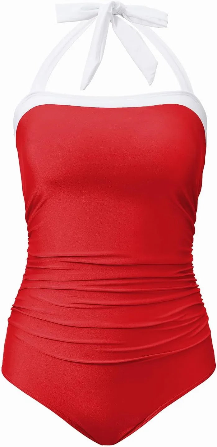 Century Star One Piece Swimsuit Women Tummy Control Swimwear Retro Halter Vintage Bathing Suit