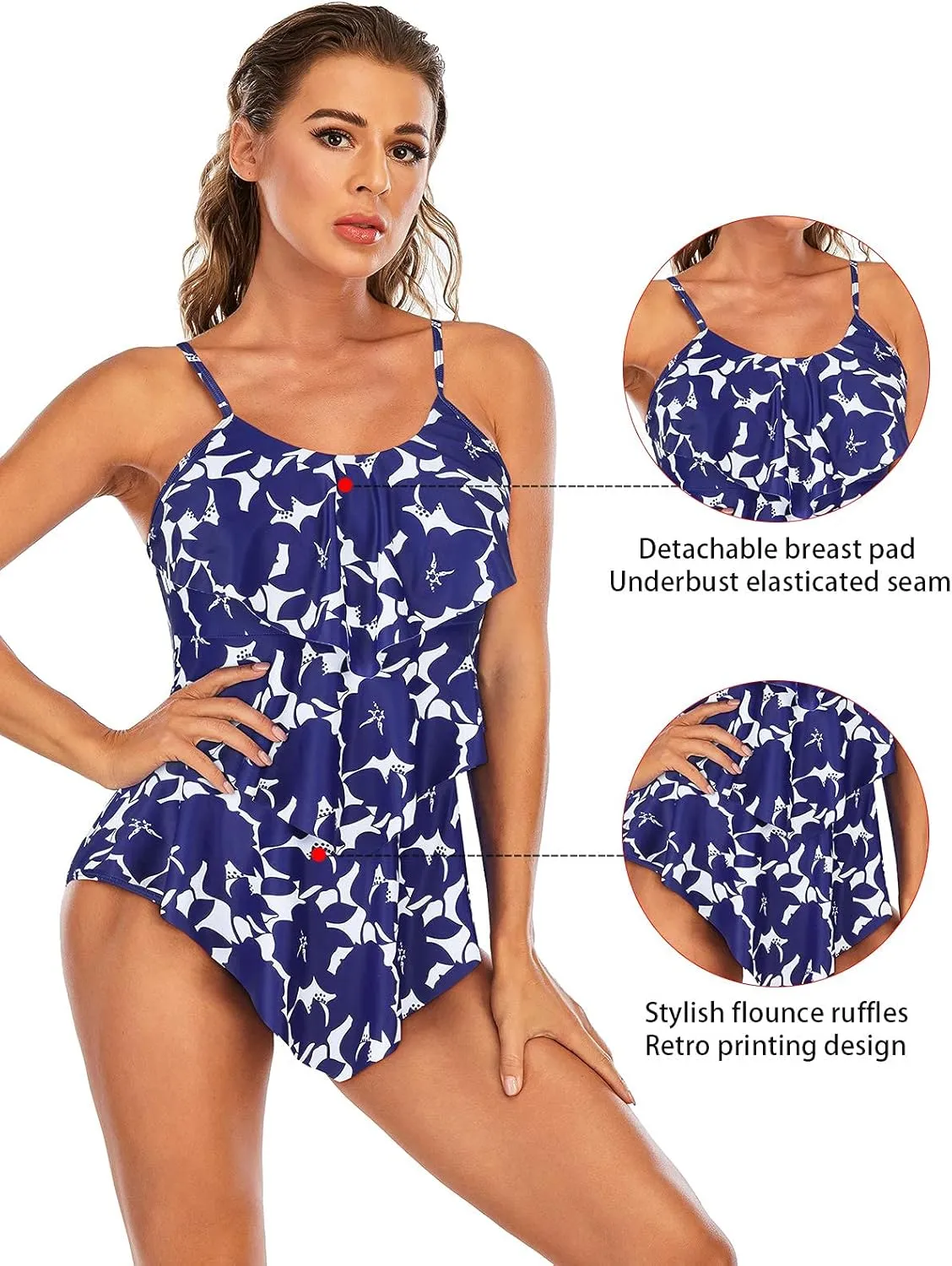 Century Star Womens Athletic One Piece Retro Flounce Swimsuits Ruffled Tiered Tummy Control Swimwear Plus Bathing Suits