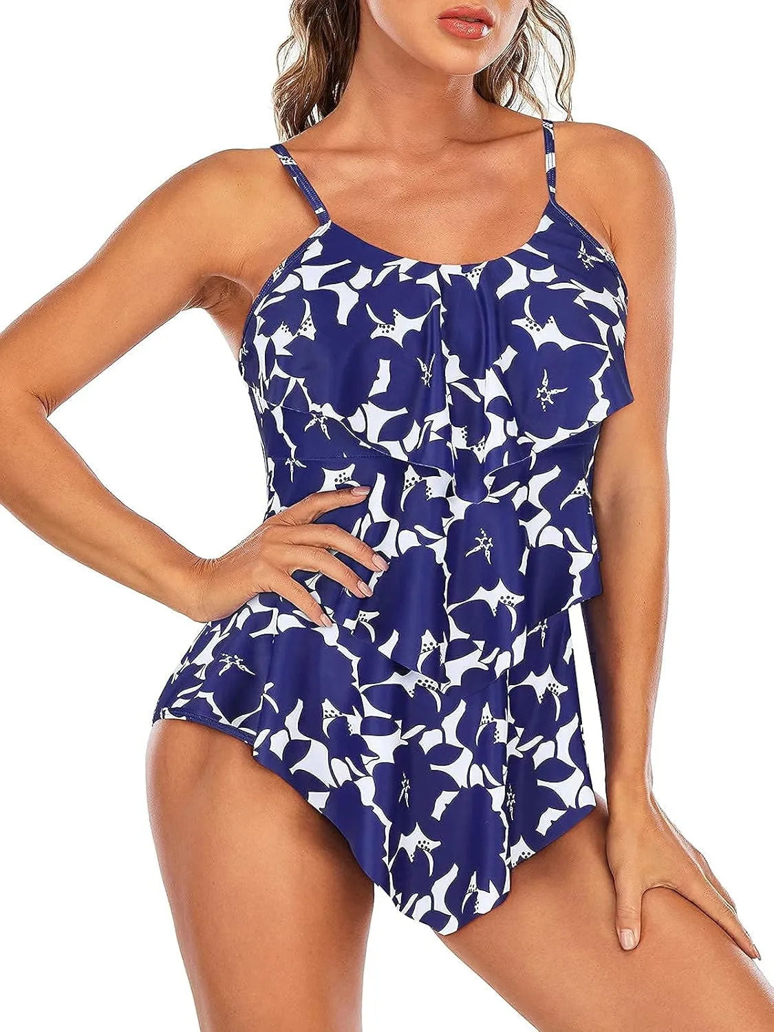 Century Star Womens Athletic One Piece Retro Flounce Swimsuits Ruffled Tiered Tummy Control Swimwear Plus Bathing Suits