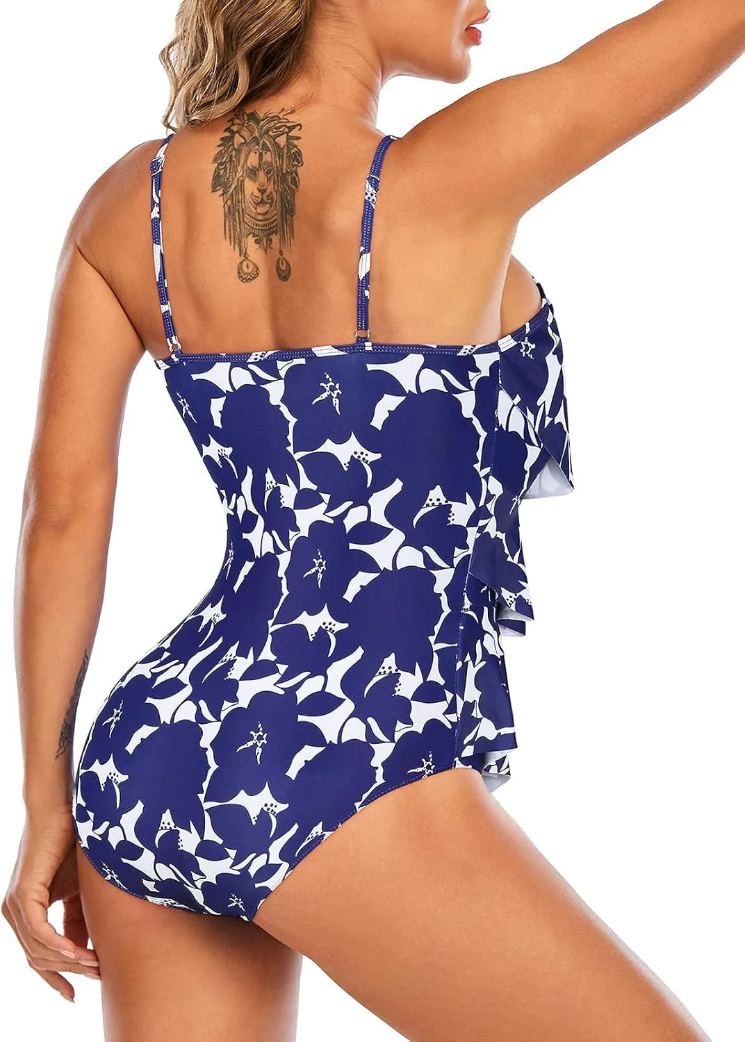 Century Star Womens Athletic One Piece Retro Flounce Swimsuits Ruffled Tiered Tummy Control Swimwear Plus Bathing Suits
