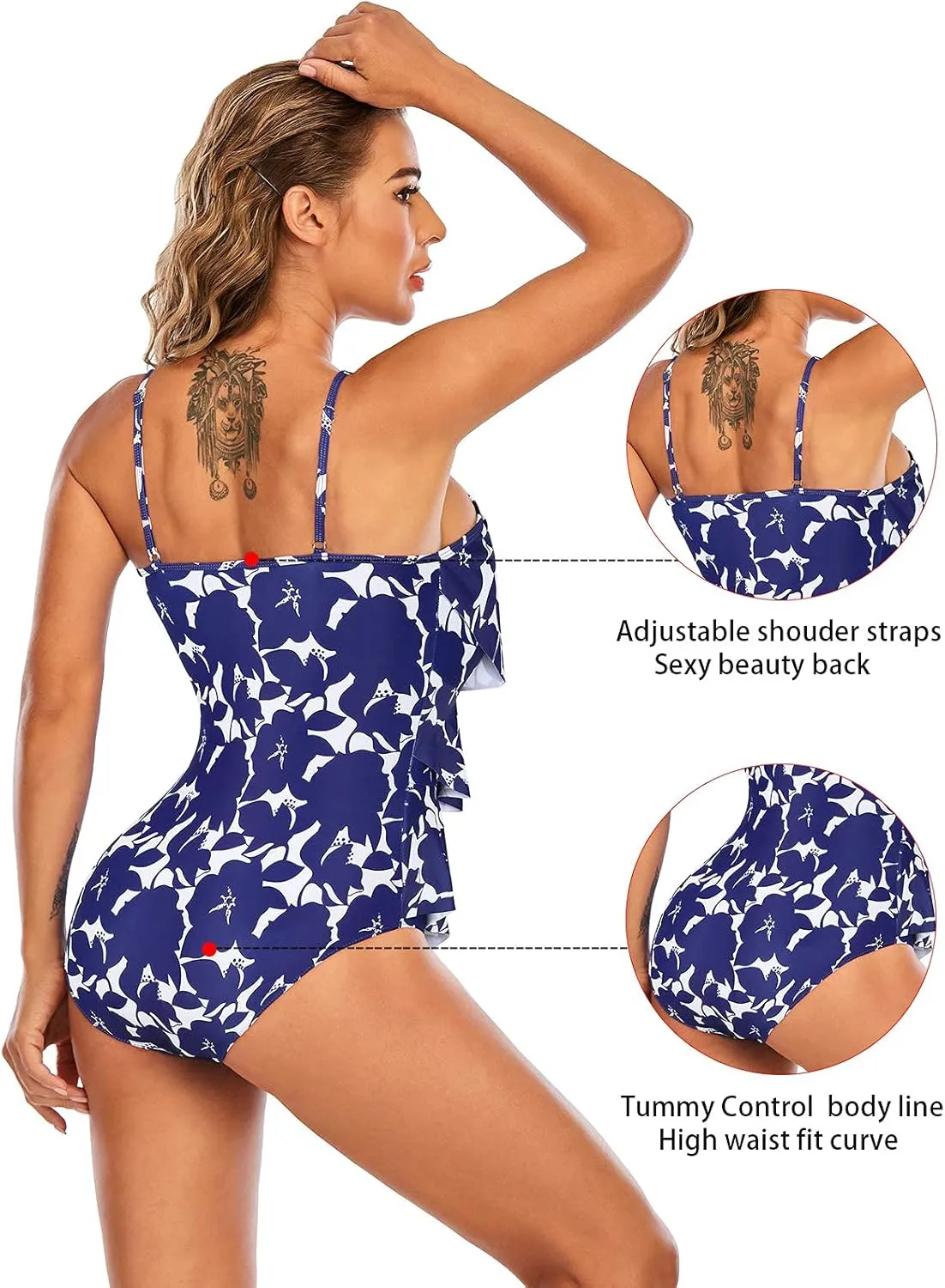 Century Star Womens Athletic One Piece Retro Flounce Swimsuits Ruffled Tiered Tummy Control Swimwear Plus Bathing Suits