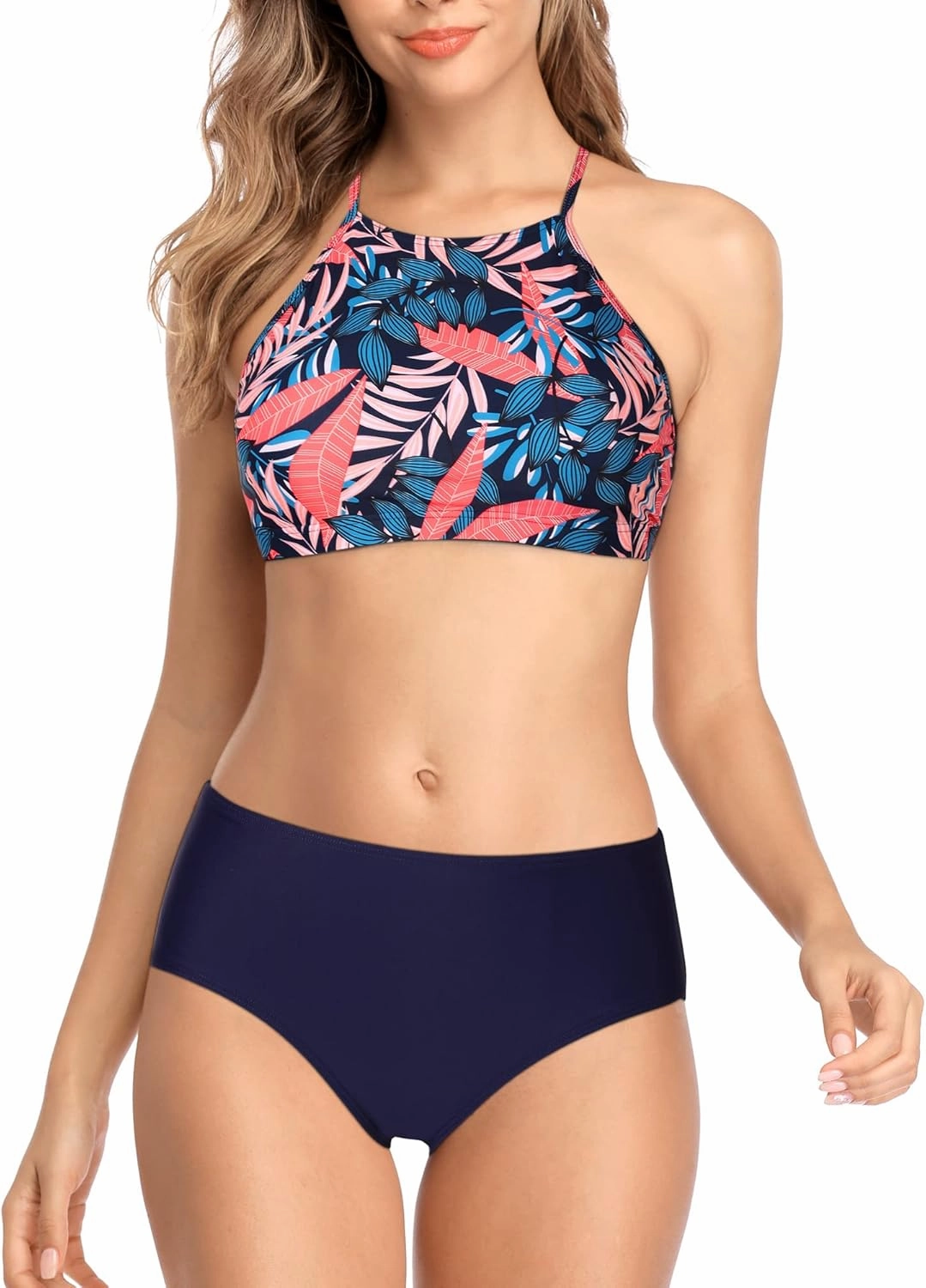 CharmLeaks Women's High Waisted Bikini Sets Sporty Two Piece Swimsuit Tummy Control Bathing Suit with Pockets