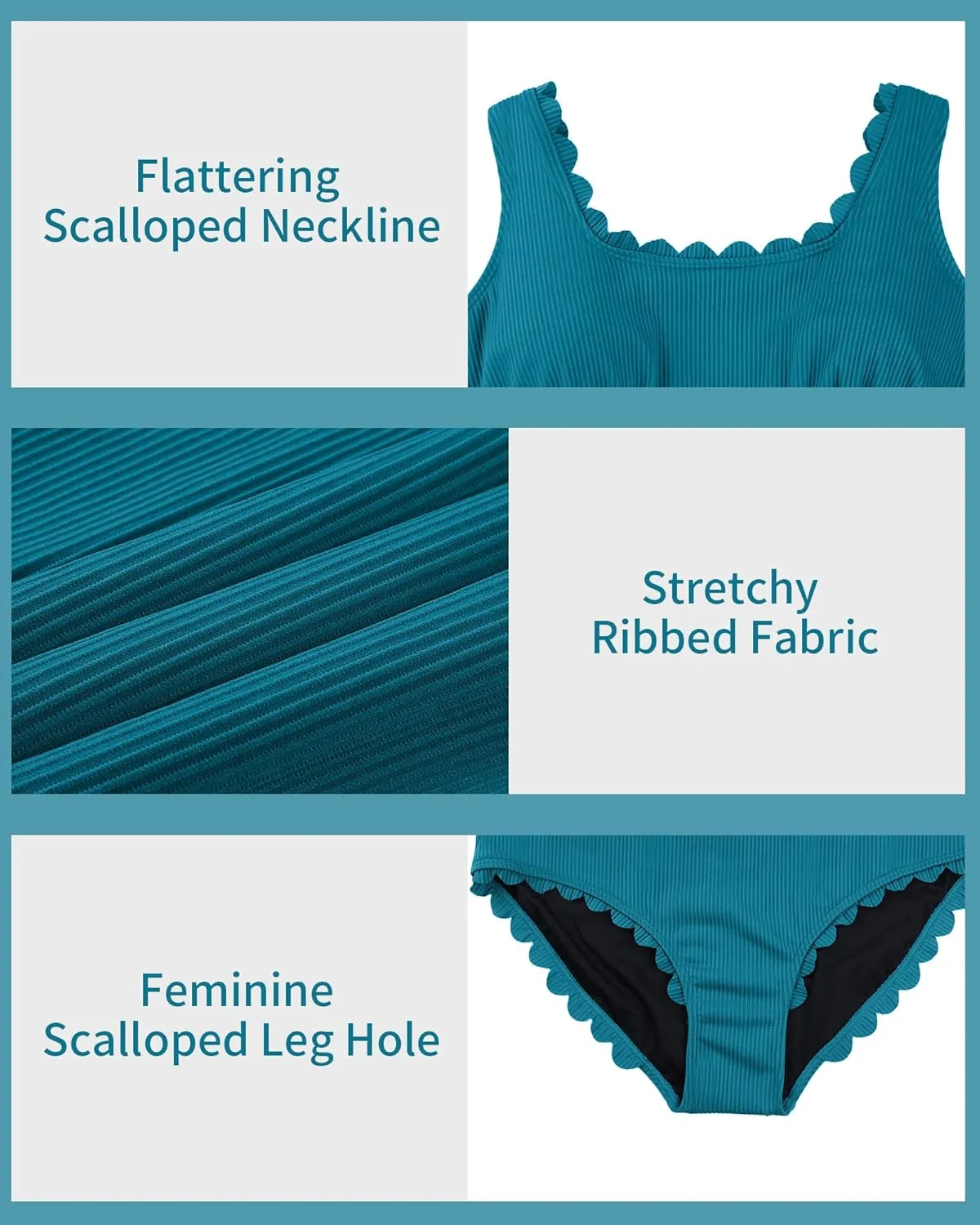 Charmo Plus Size Swimsuit for Women 2025 Tummy Control Scalloped Ribbed One Piece Swimsuits Ruched Modest Bathing Suit
