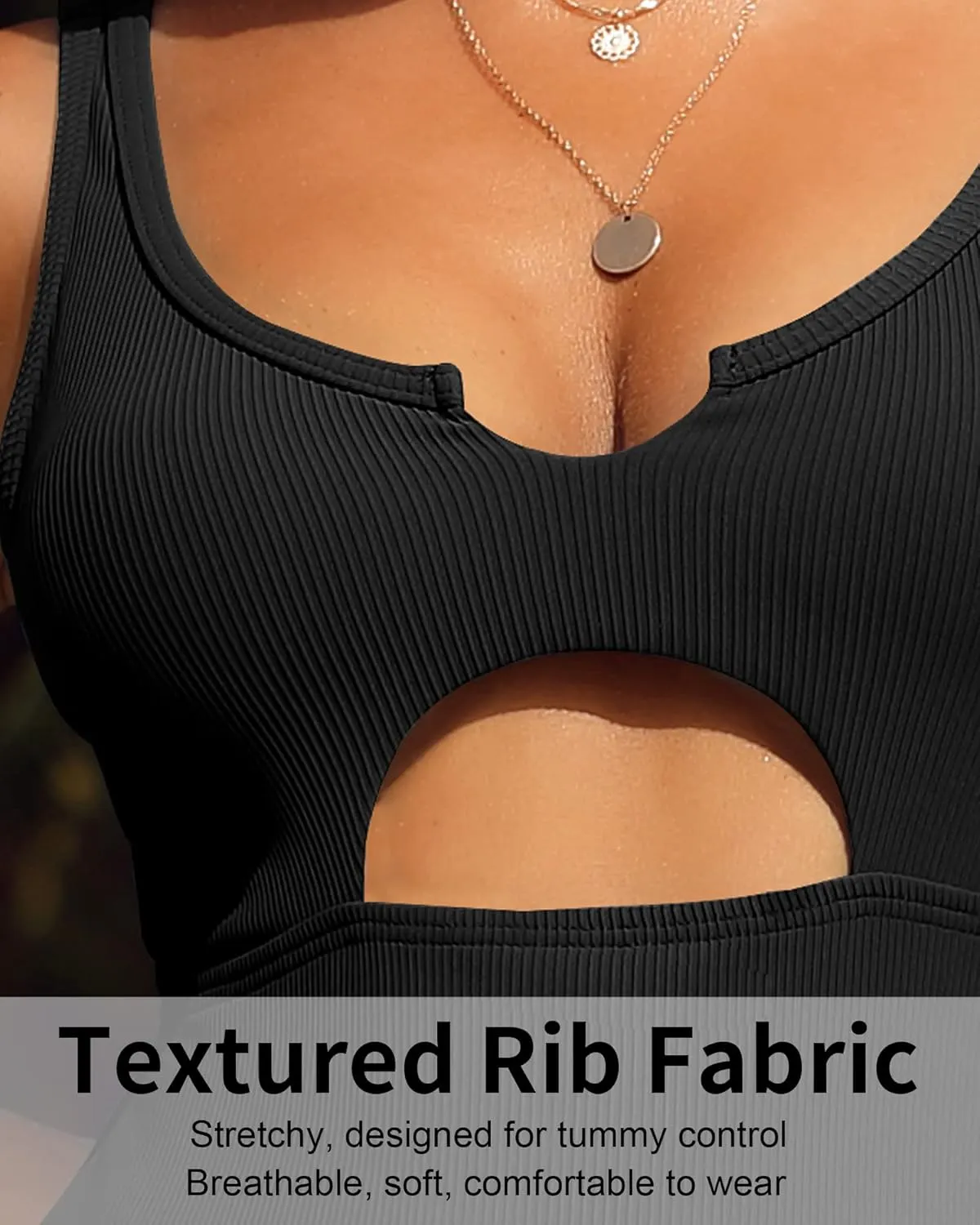 Charmo Ribbed One Piece Swimsuits for Women Cutout Scoop Neck Bathing Suit High Cut Padded Monokini