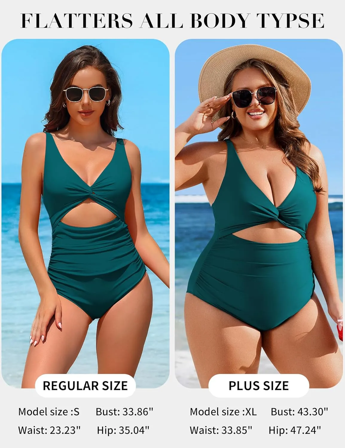 Charmo Womens One Piece Swimsuit Ruched Tummy Control High Cut Backless V Neck Bathing Suits Swimwear