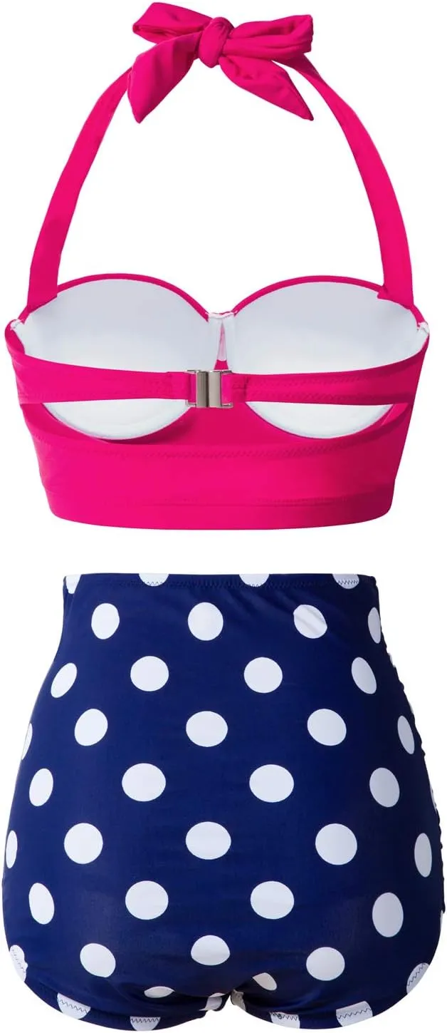 CHERRY CAT Womens Vintage Retro Polka High Waisted Underwire Bikini Two Piece Swimsuits